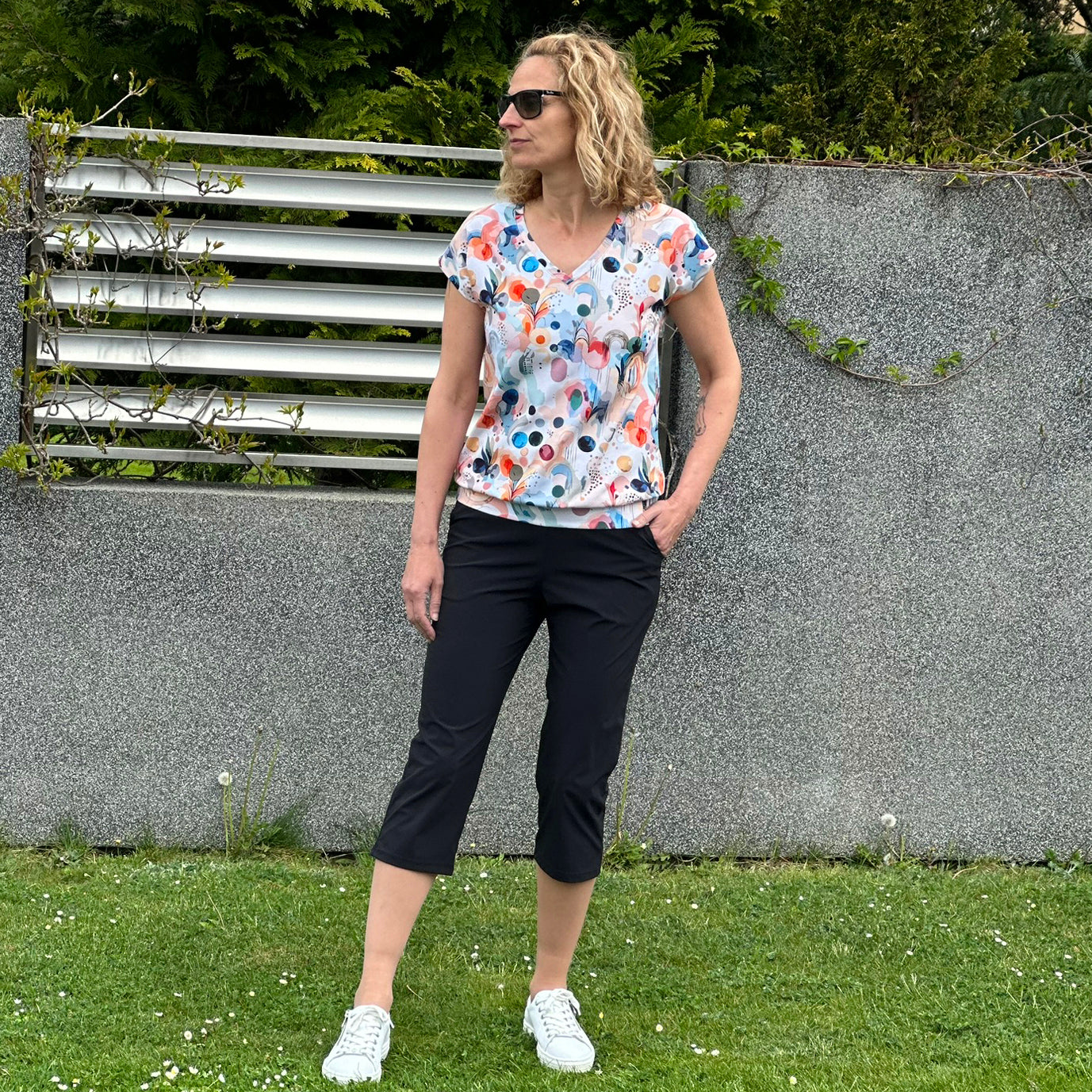 Dámské plátěné pružné 3/4 kalhoty