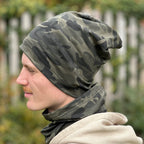 Jarní/podzimní čepice olivový maskáč