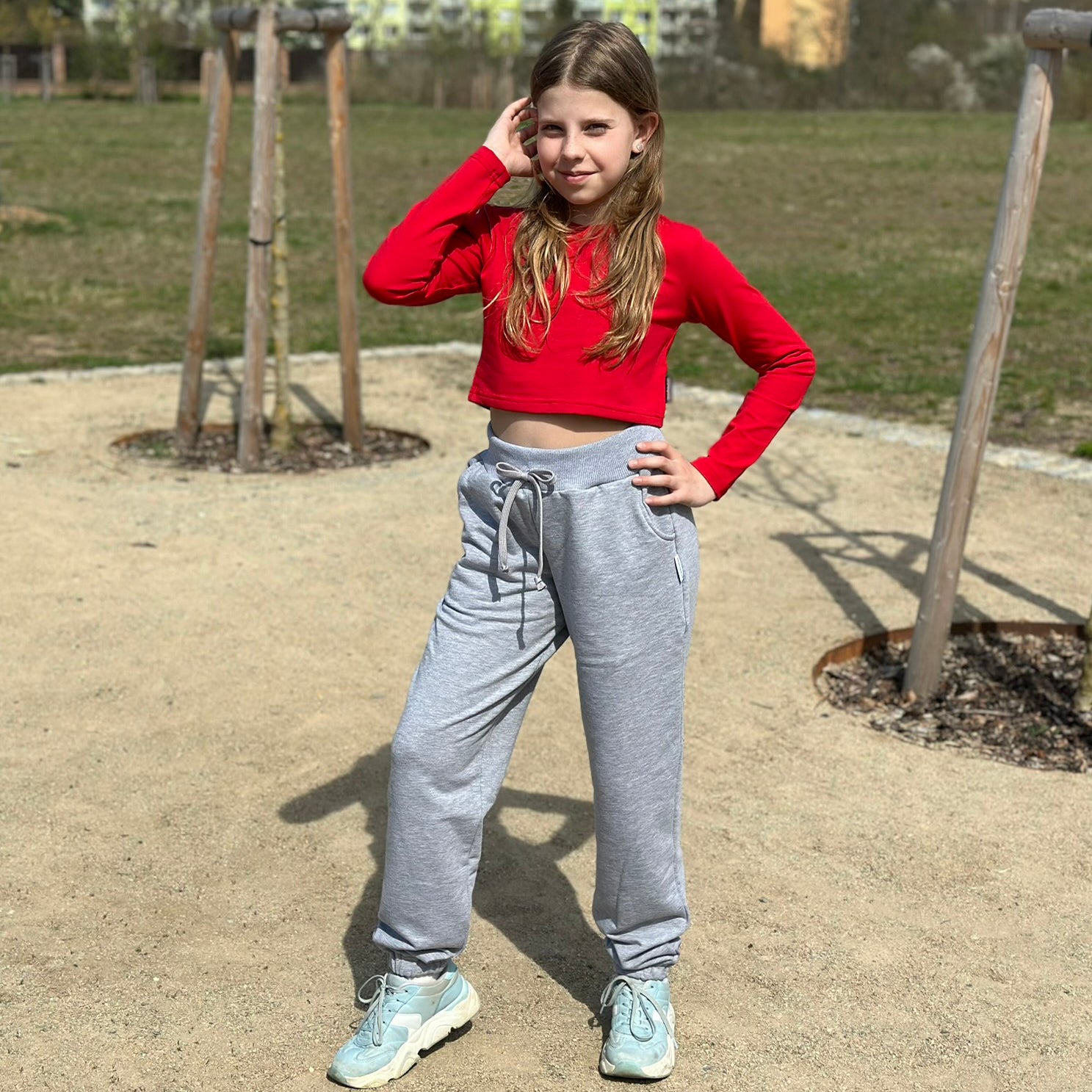 Crop top dlouhý rukáv červený