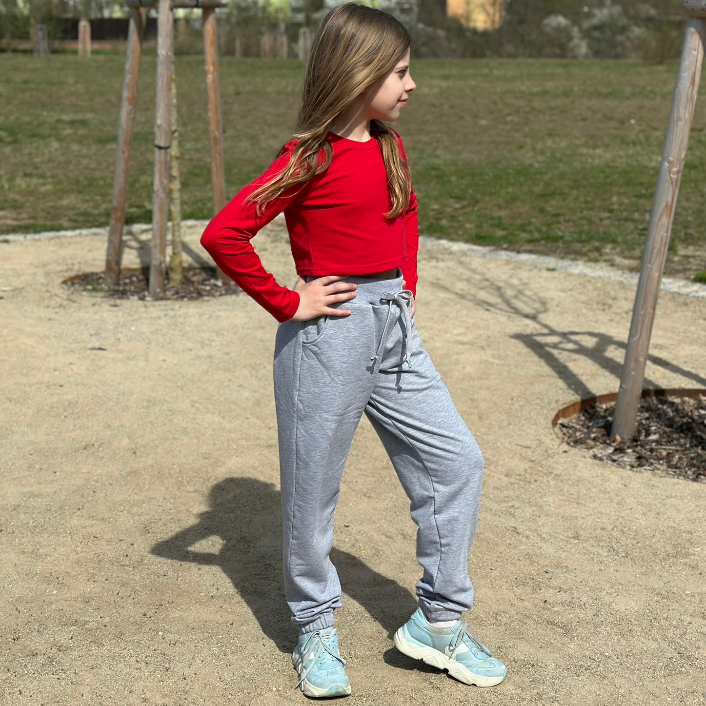 Tepláky Madison světle šedý melír dívčí