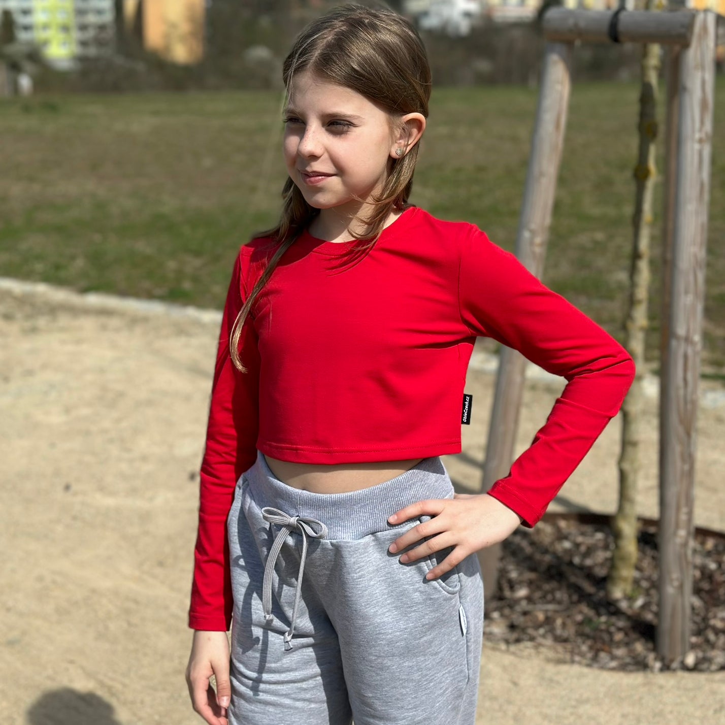 Crop top dlouhý rukáv červený