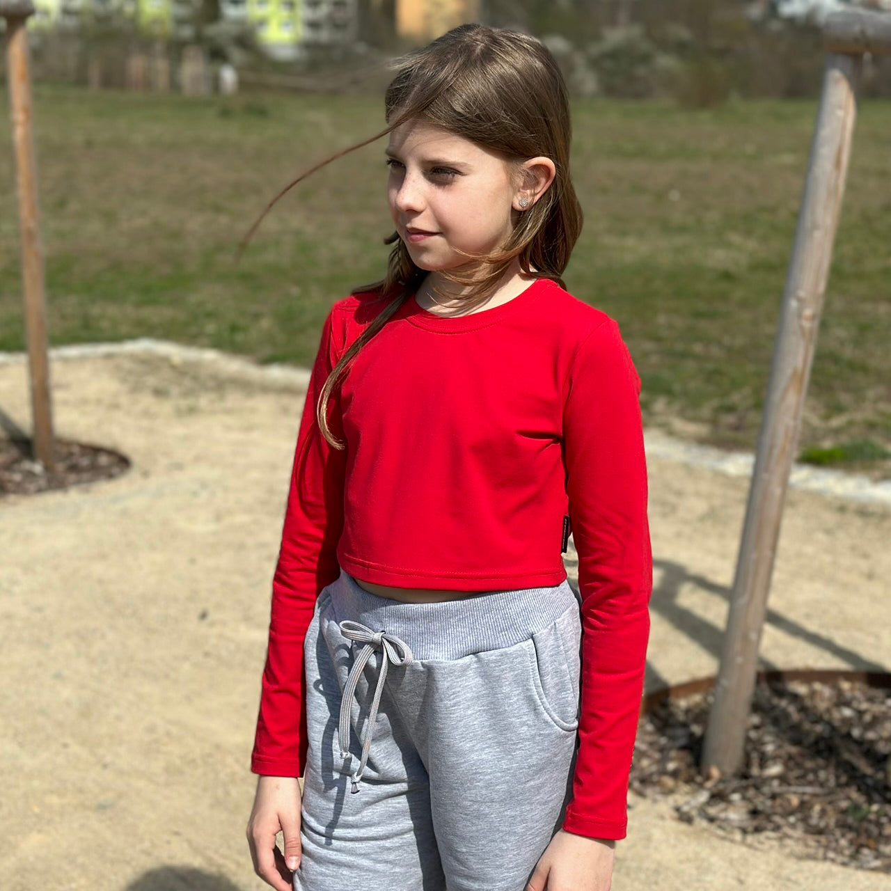 Crop top dlouhý rukáv červený