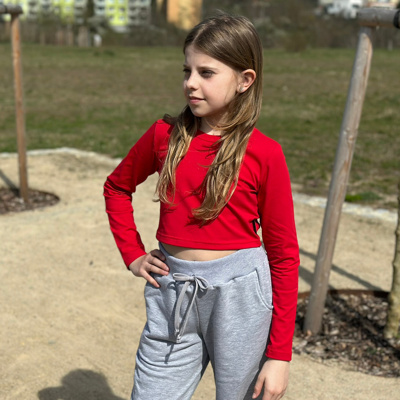 Crop top dlouhý rukáv červený
