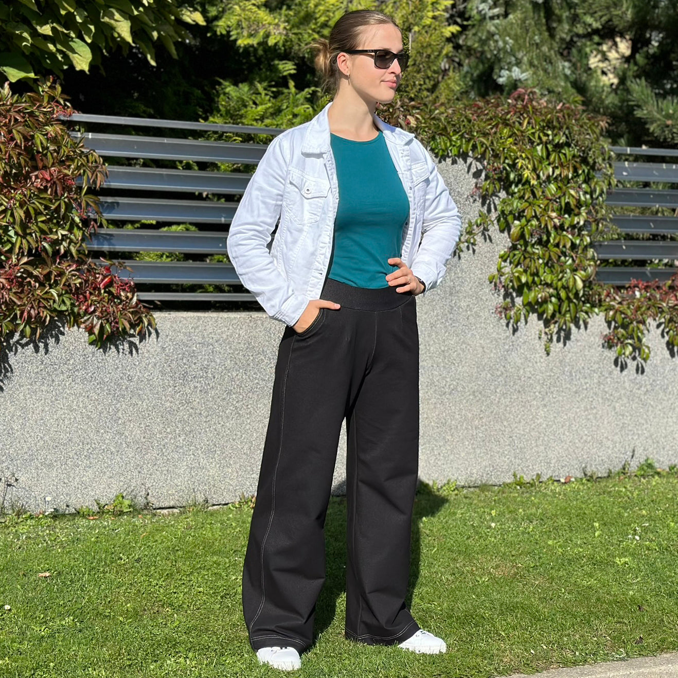 Dámské široké kalhoty denim černé