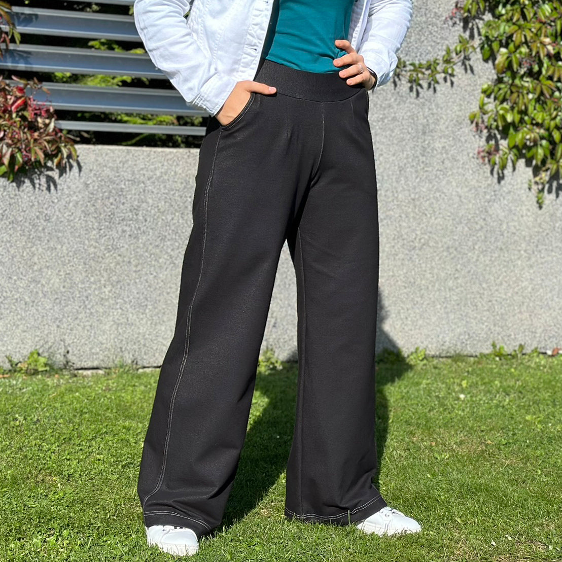 Dámské široké kalhoty denim černé
