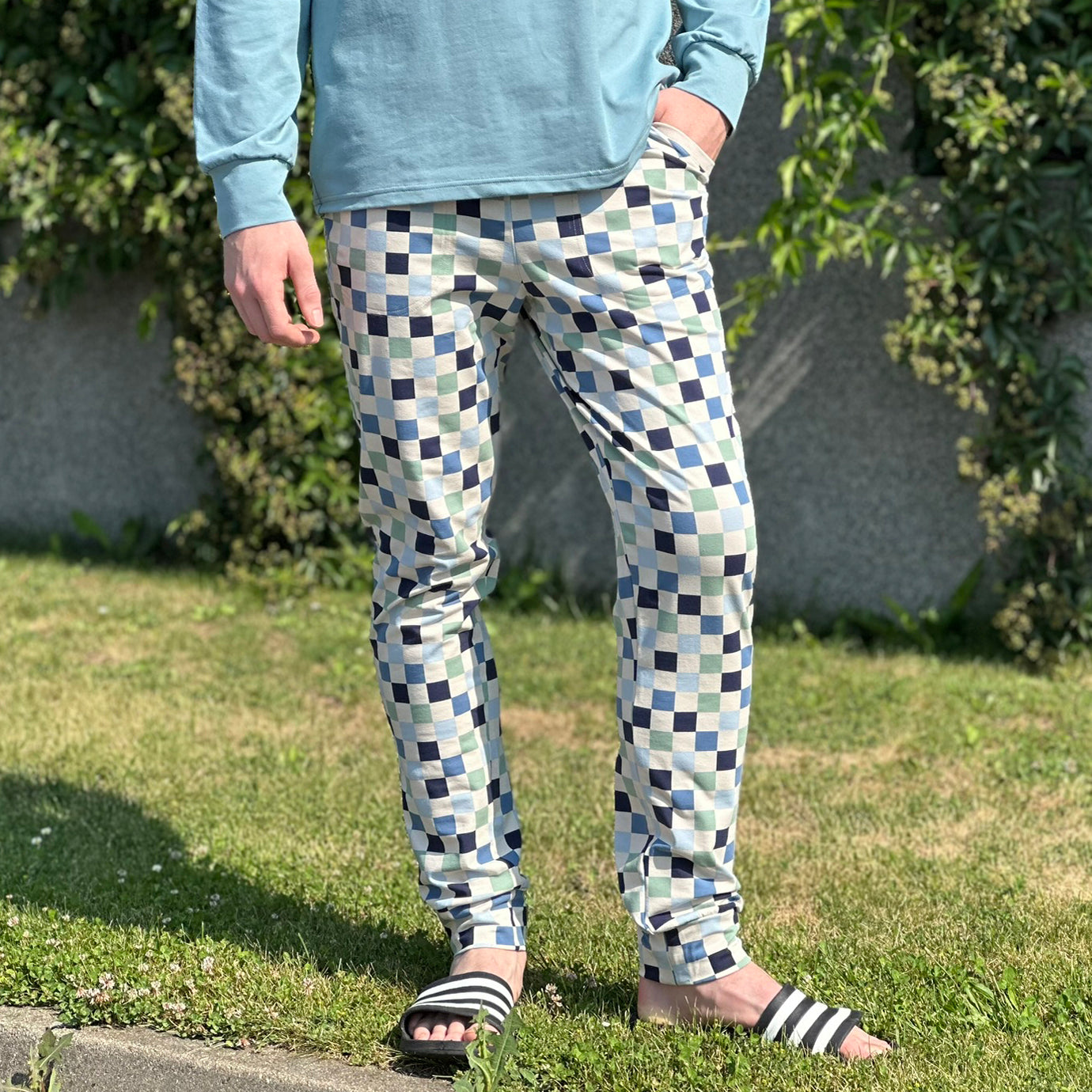Pánský dlouhý pyžamový komplet kostky