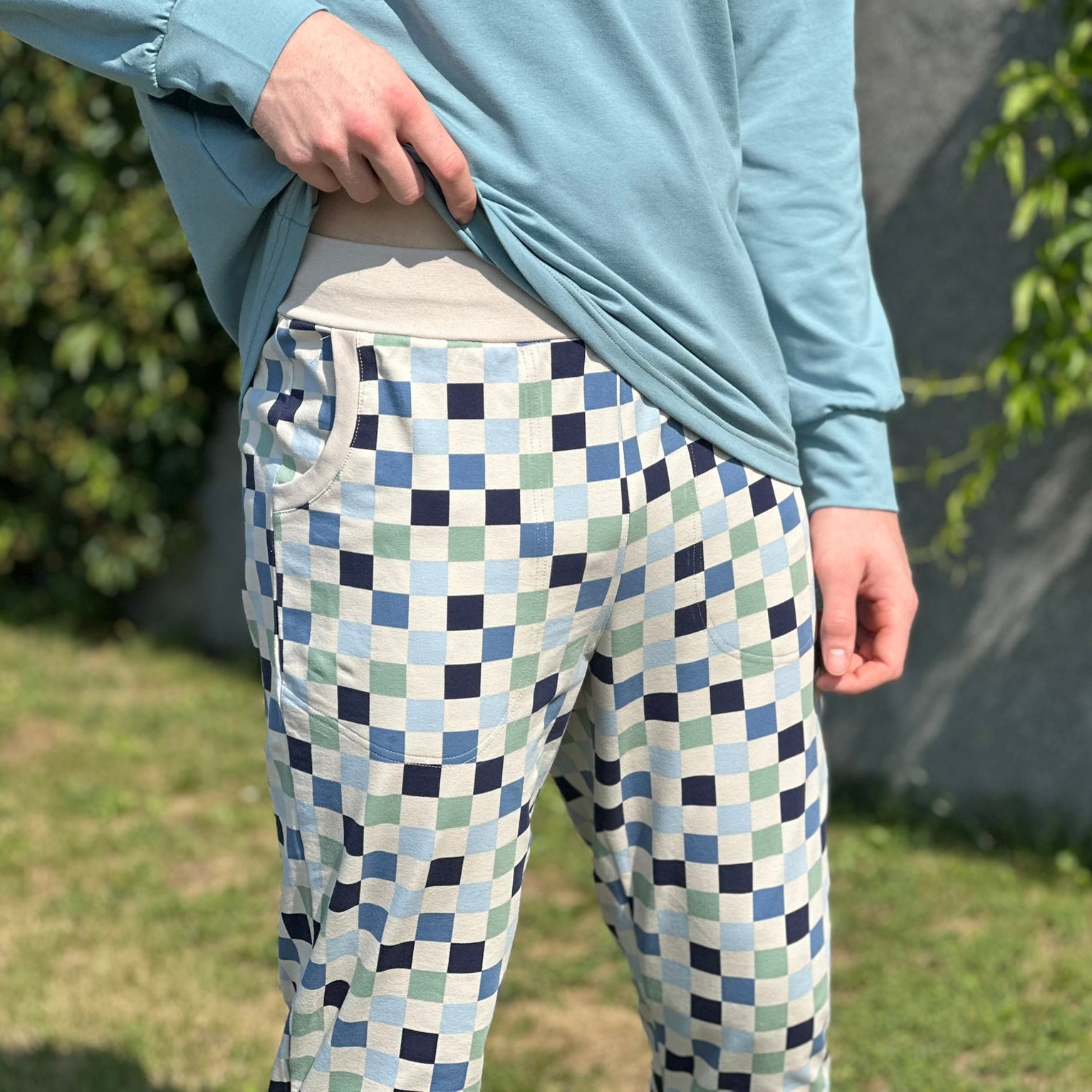 Pánský dlouhý pyžamový komplet kostky