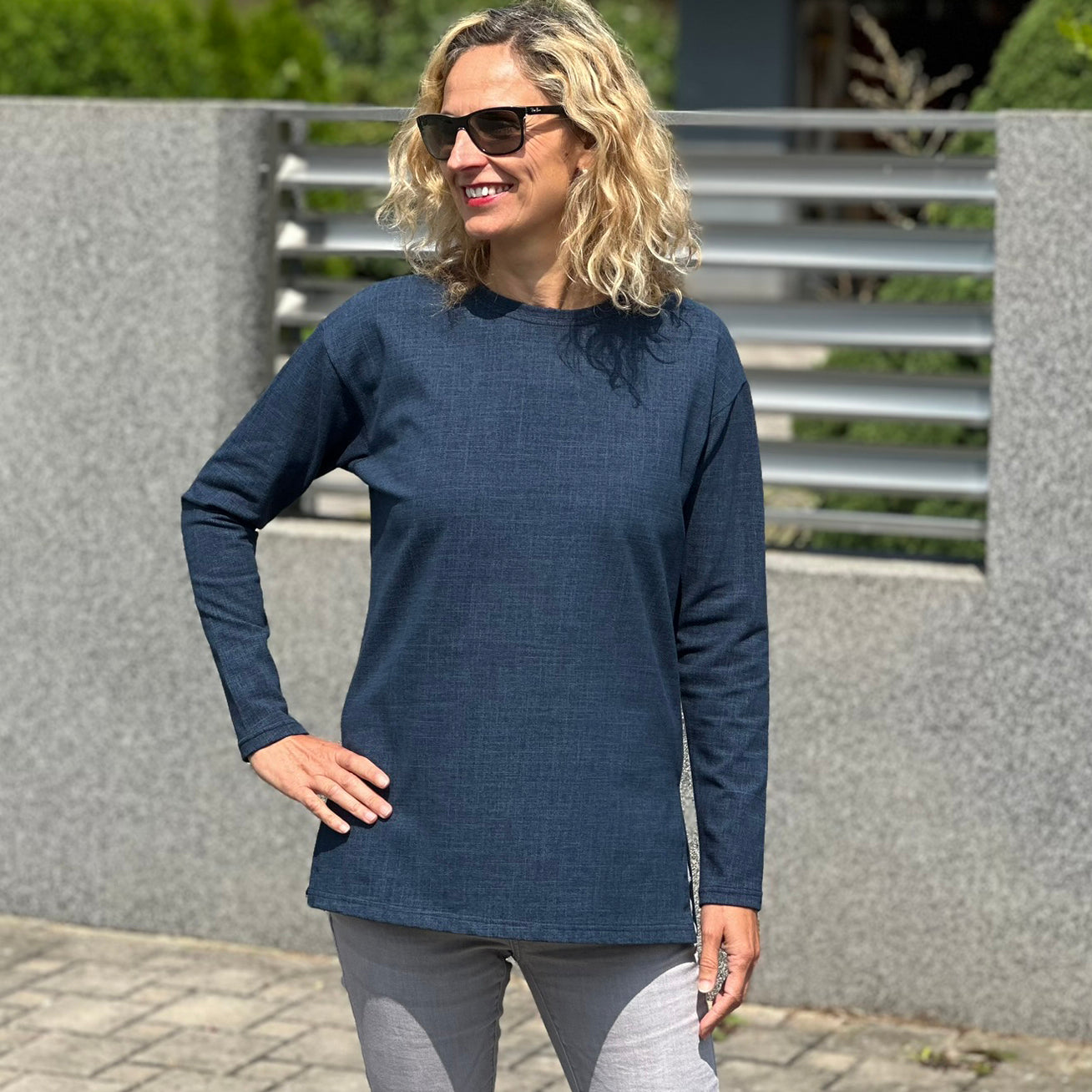 Triko Lea s rozparky tmavě modré denim