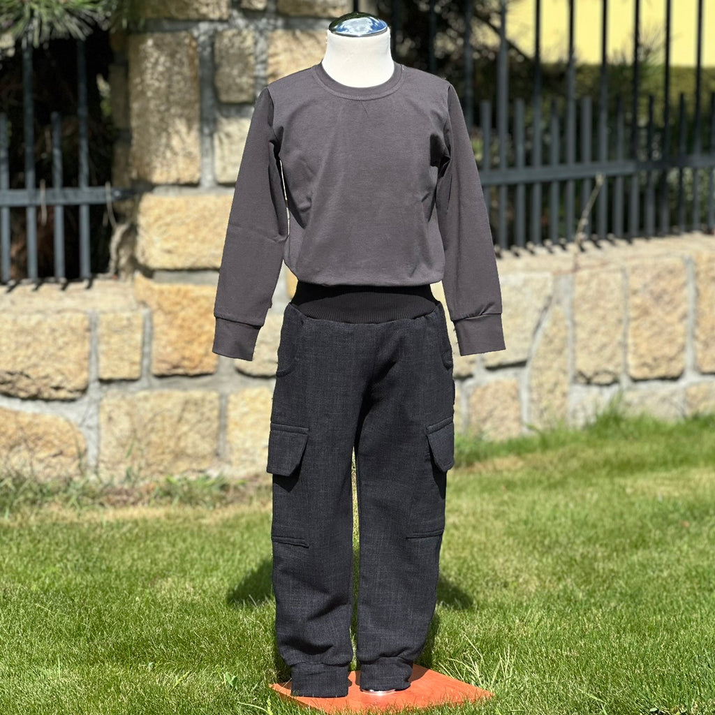 Tepláky kapsáče černé denim