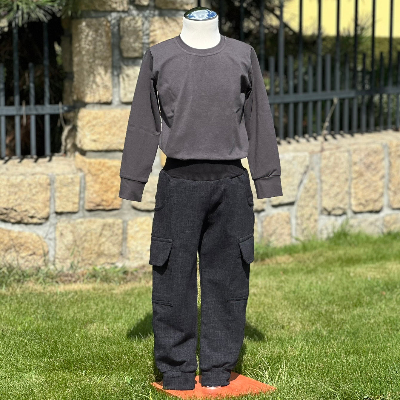 Tepláky kapsáče černé denim