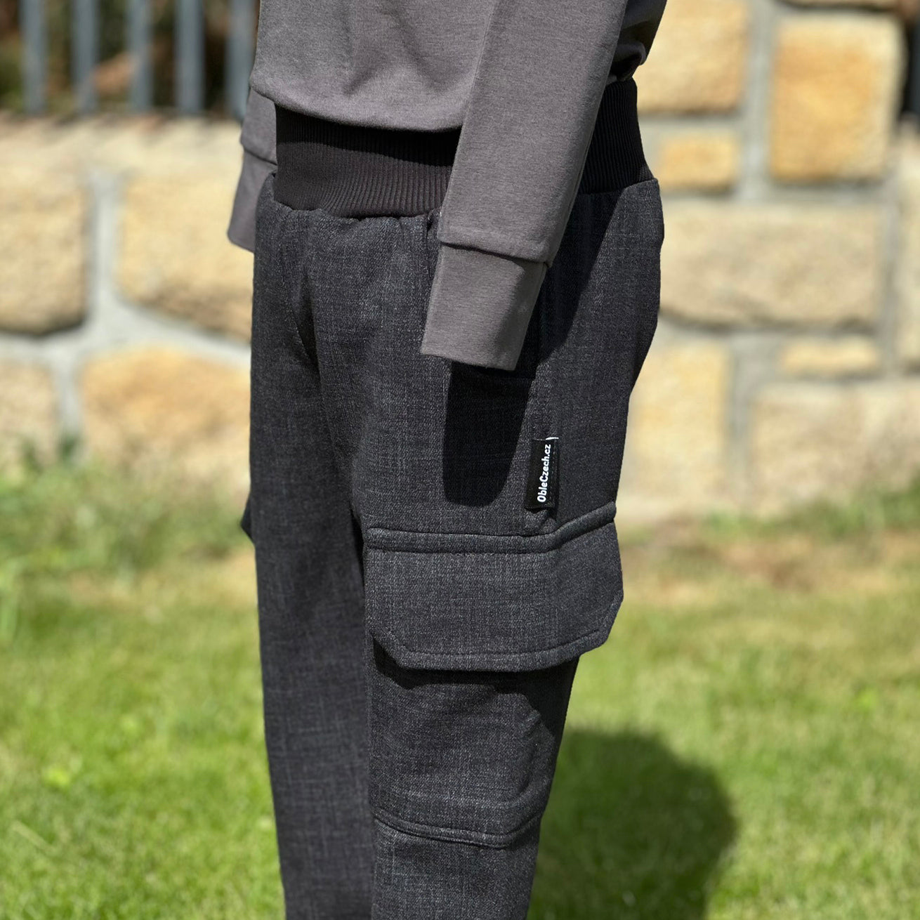 Tepláky kapsáče černé denim