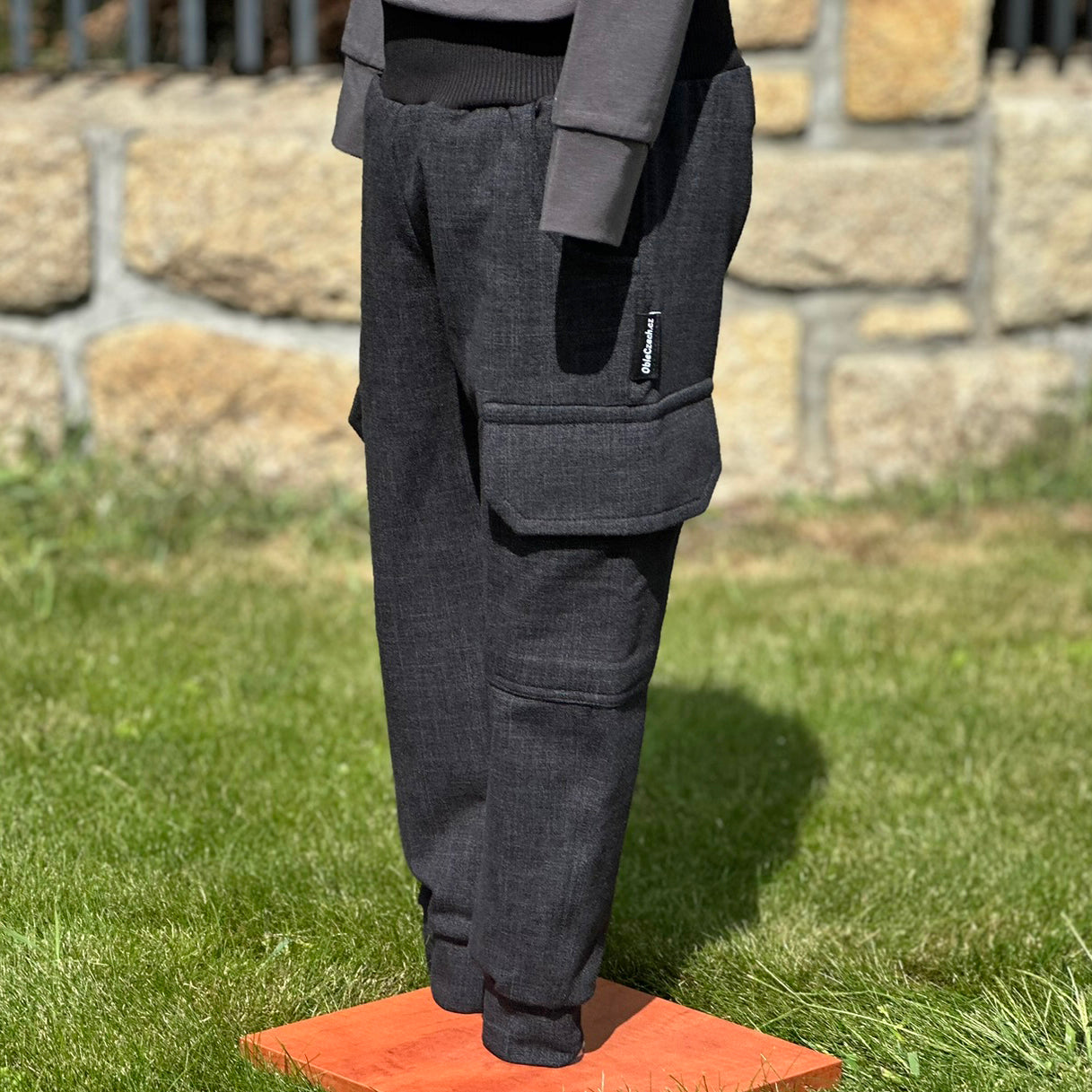 Tepláky kapsáče černé denim