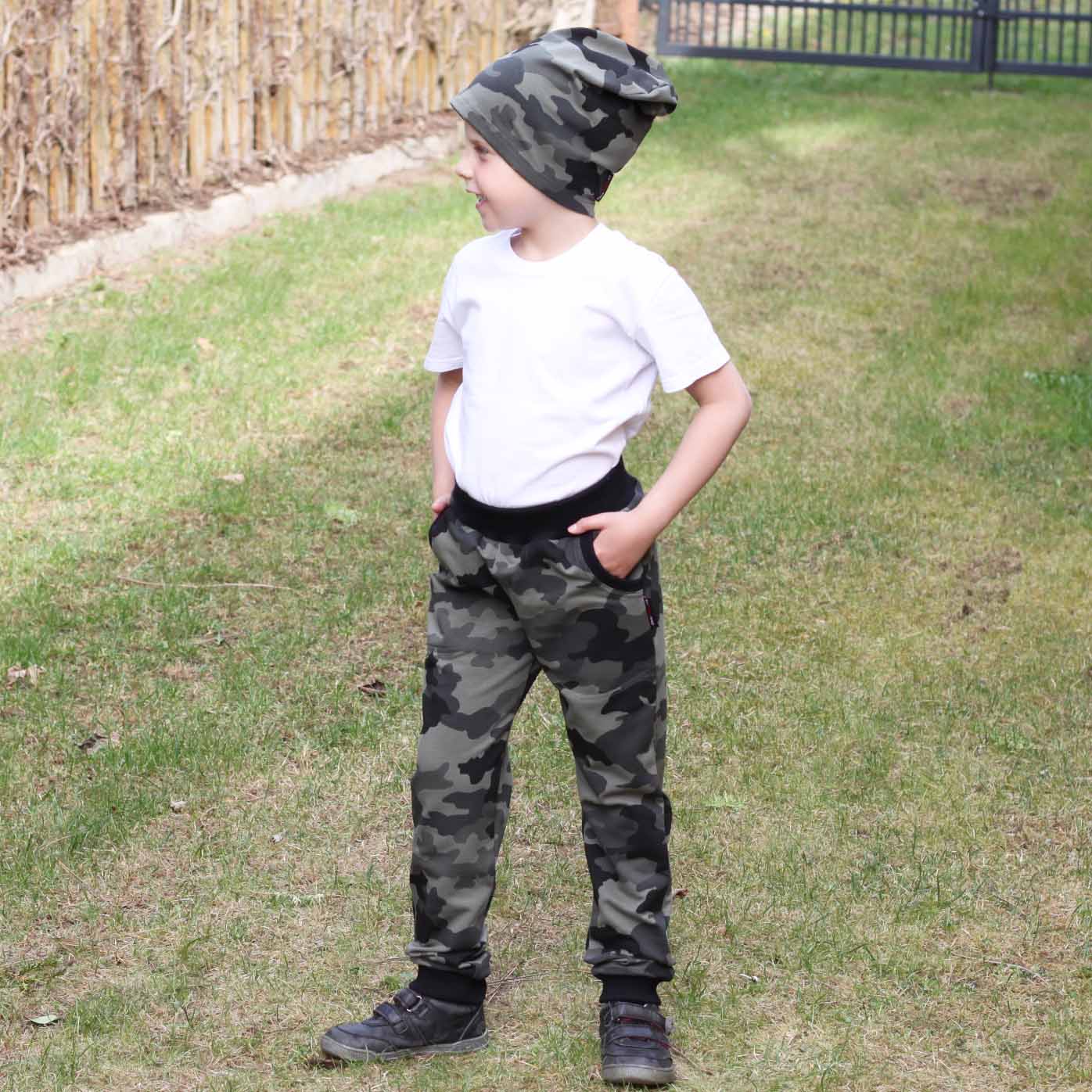 Tepláky olivový maskáč