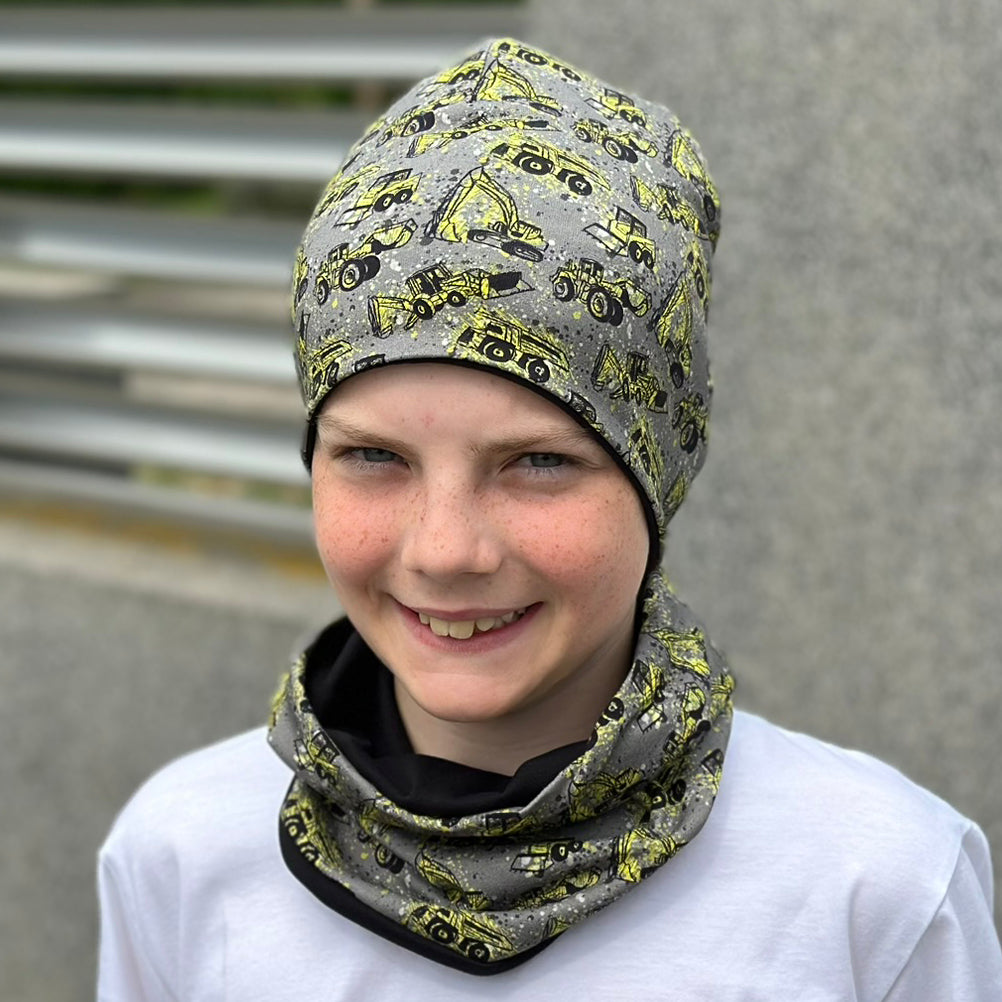 Zimní čepice šedá stavební stroje Dan