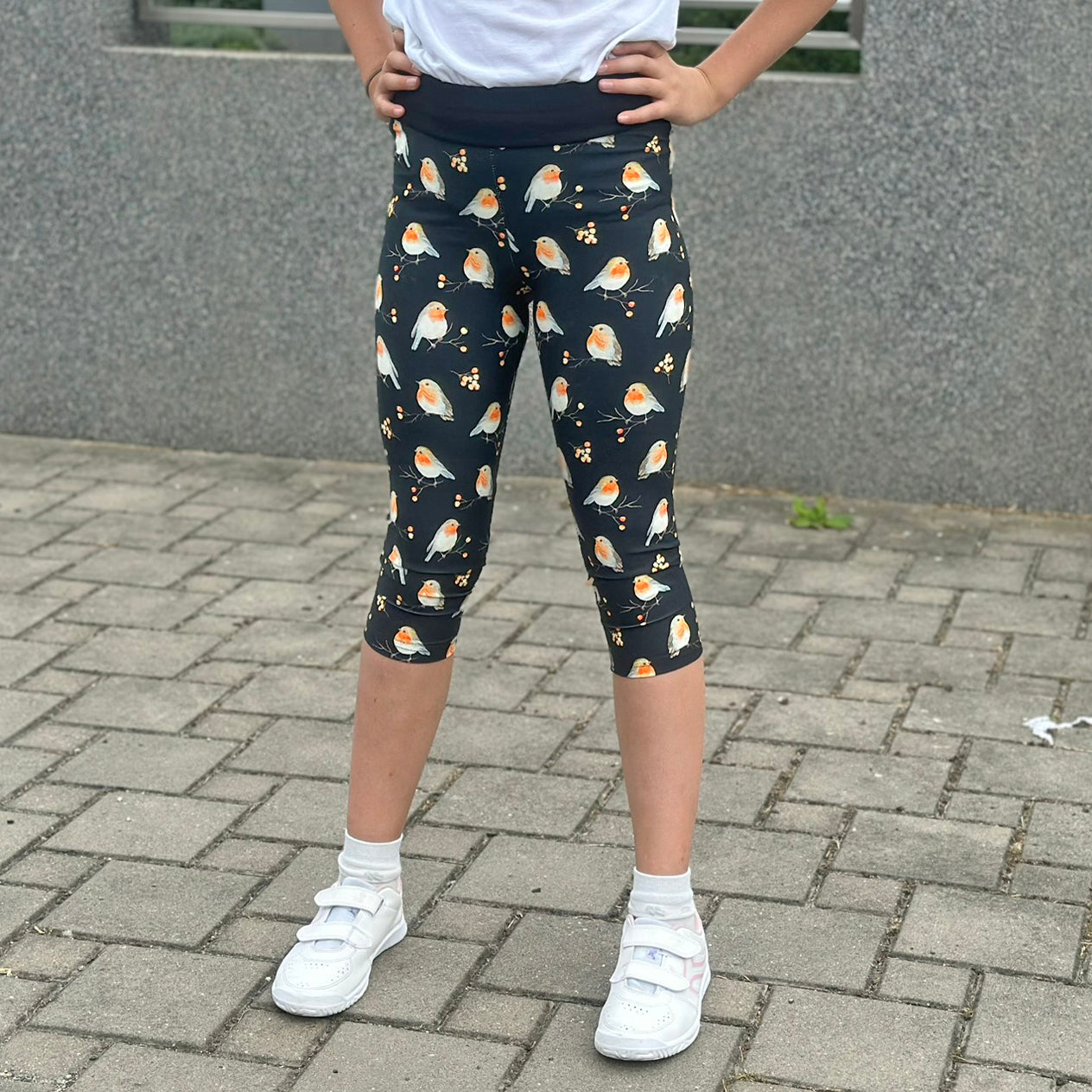 Legíny 3/4 tmavě modré s ptáčky