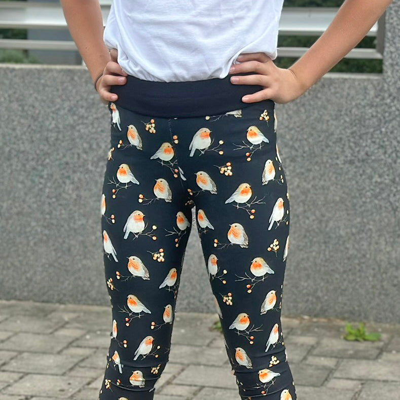 Legíny tmavě modré s ptáčky