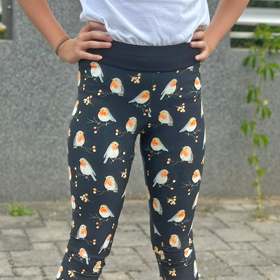 Legíny tmavě modré s ptáčky