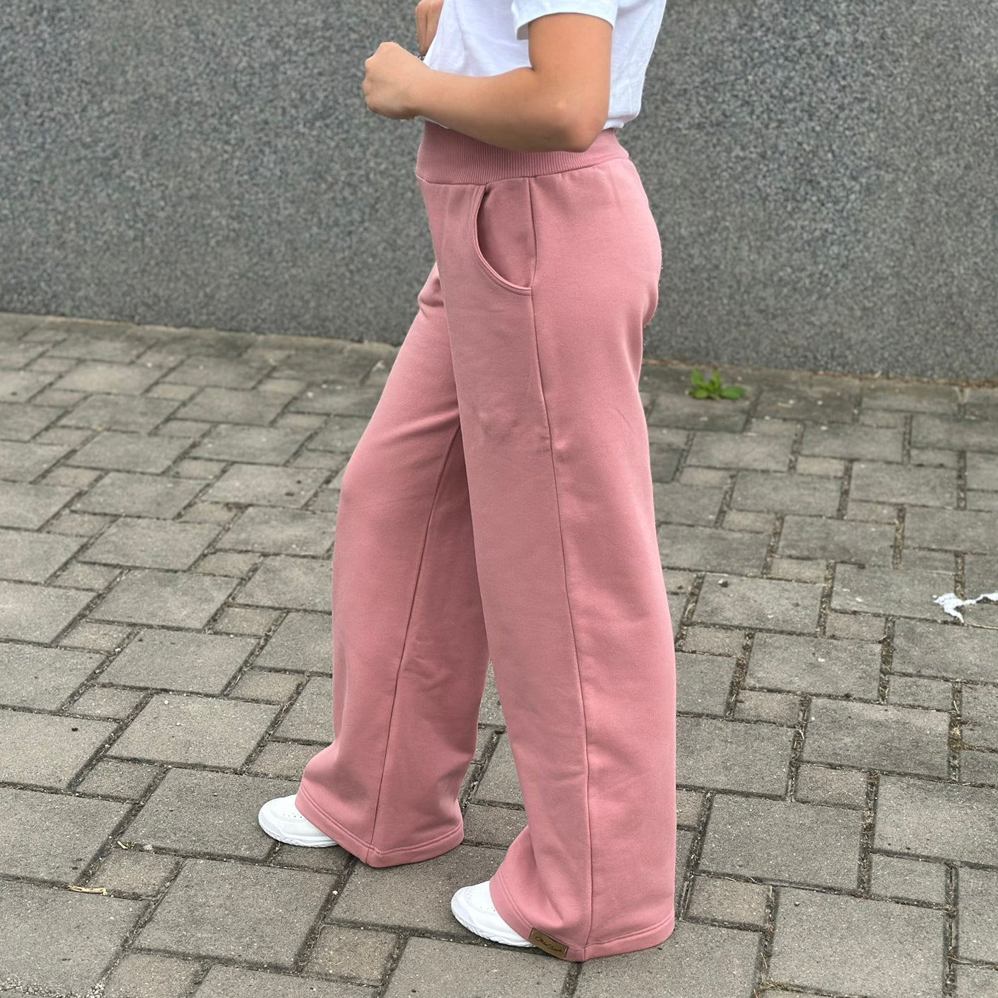 Tepláky Paris široké nohavice starorůžové