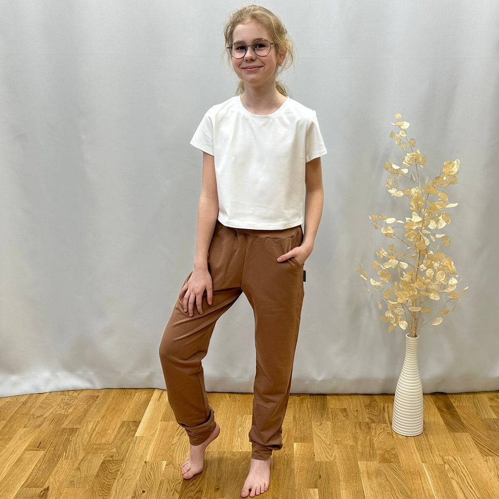 Bílé bavlněné tričko pro dívky crop top