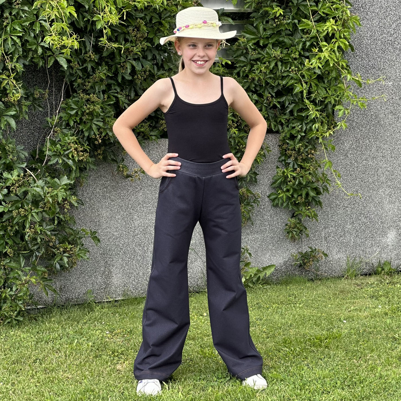 Široké kalhoty denim tmavě modré