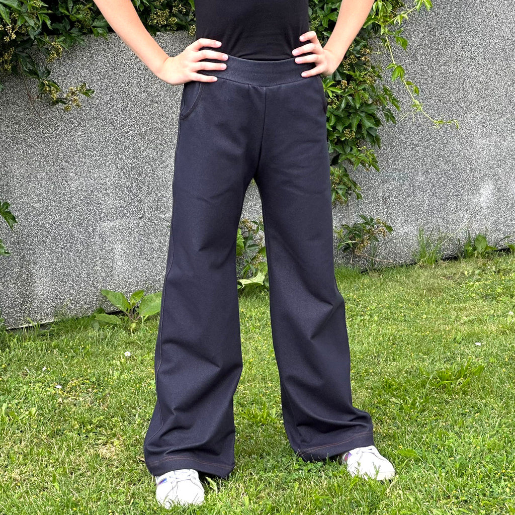 Široké kalhoty denim tmavě modré