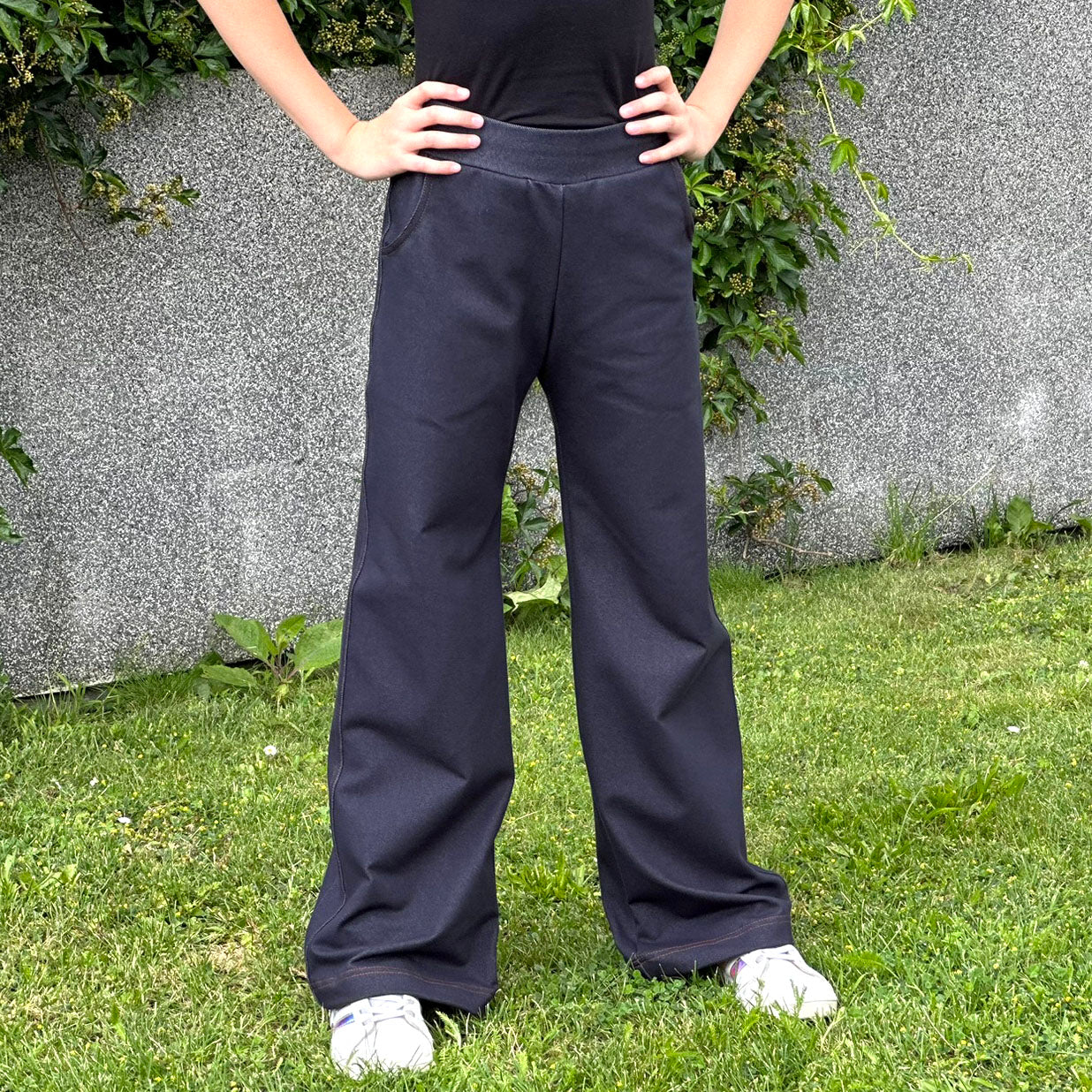 Široké kalhoty denim tmavě modré