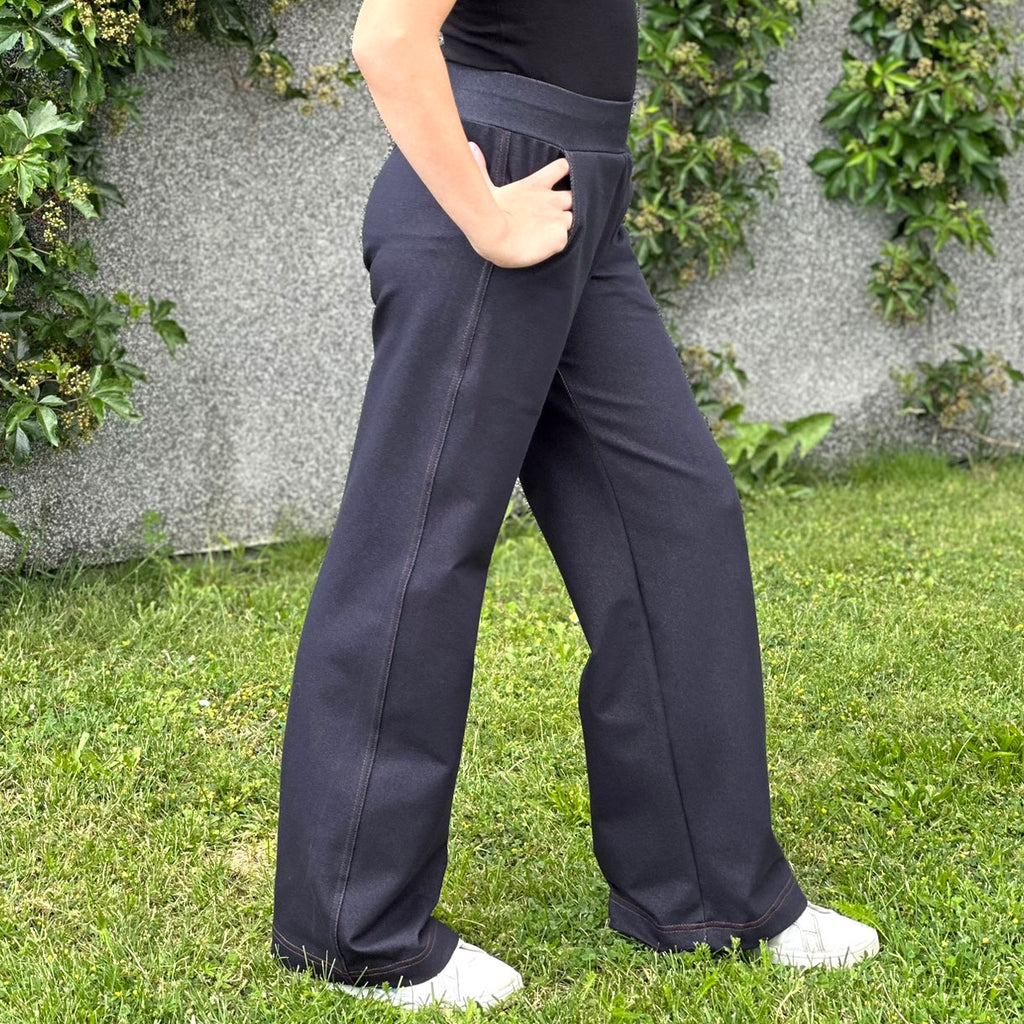 Široké kalhoty denim tmavě modré