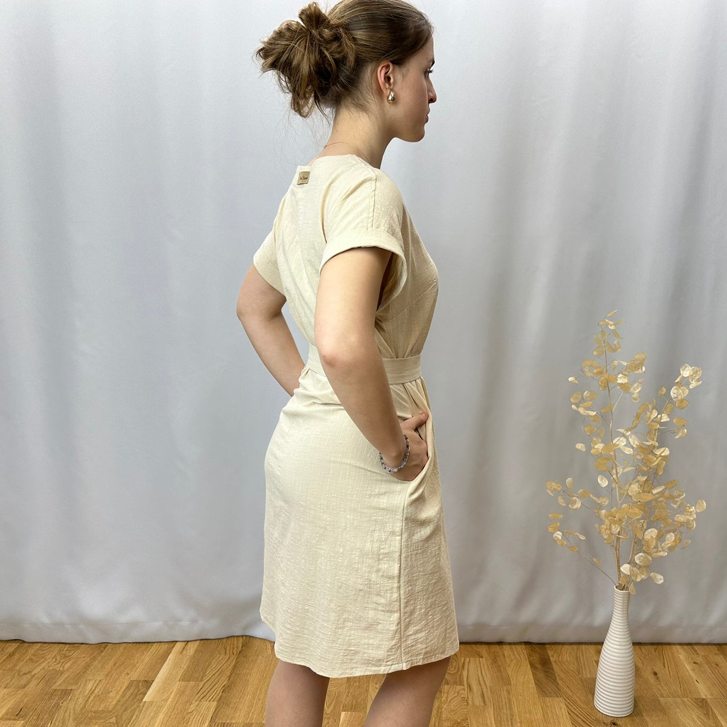 Šaty s páskem pro dámy bavlněný len 