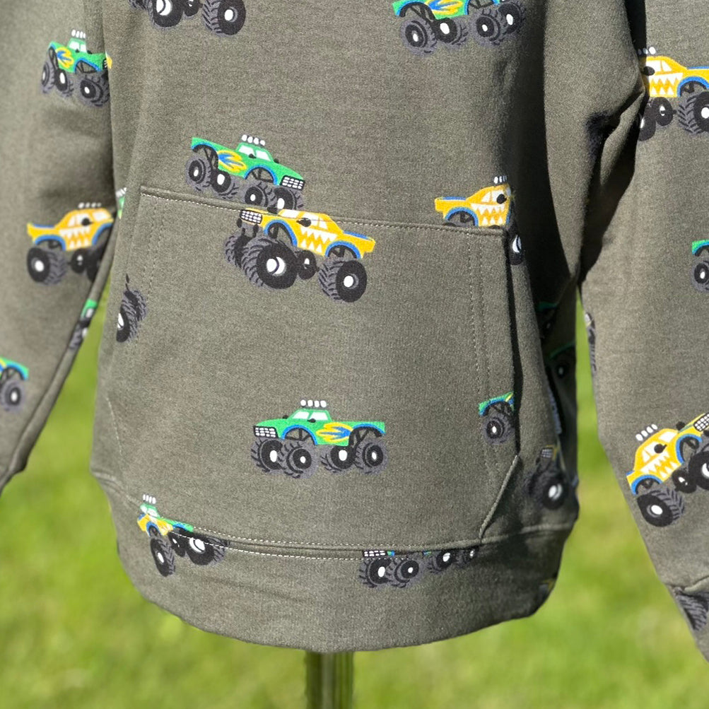 Mikina s kapucí olivová monster truck