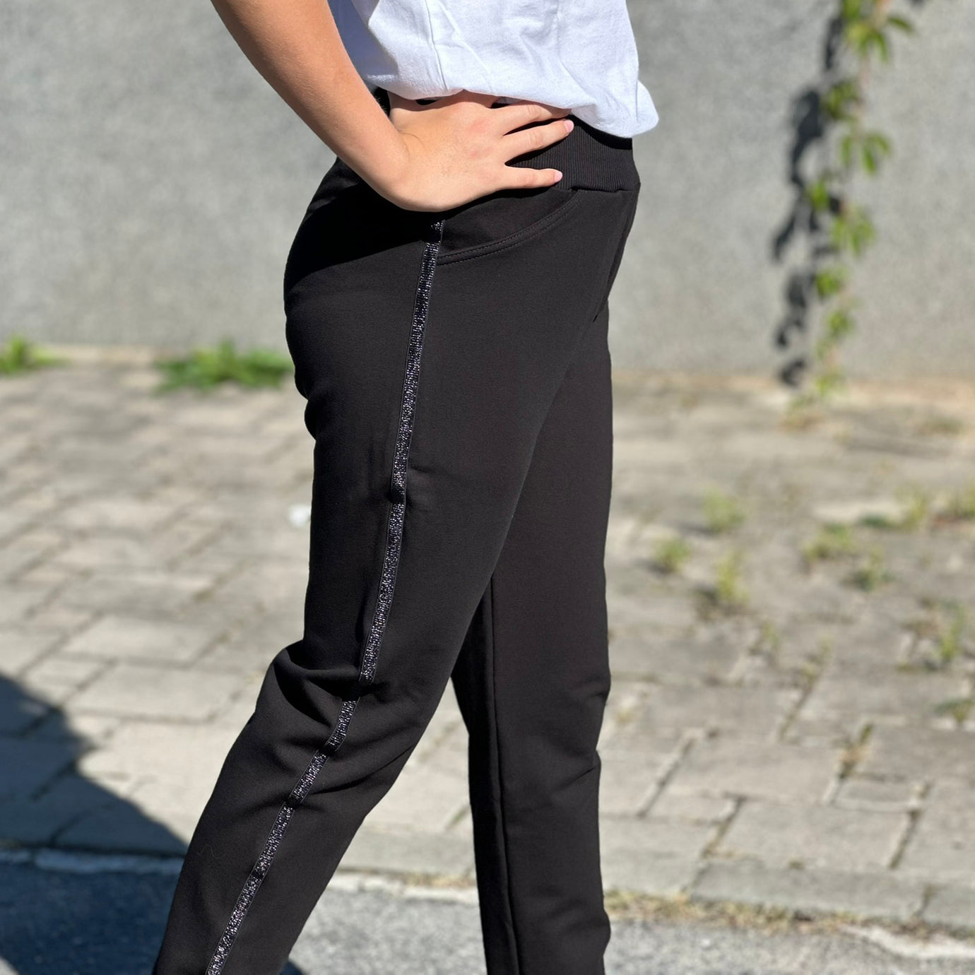 Tepláky Walk černé s lampasem