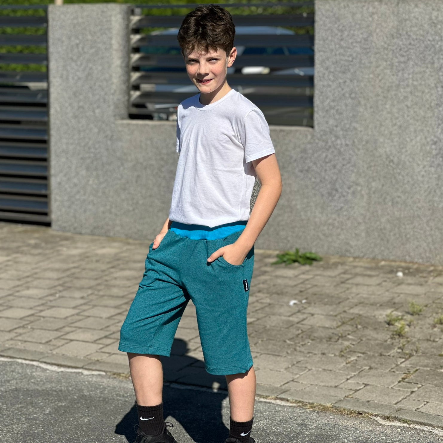 Kraťasy tyrkysové šedý melír