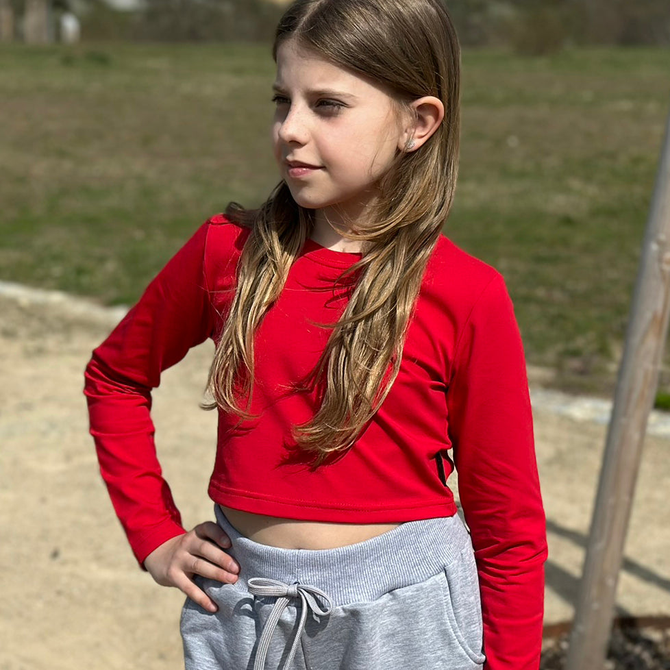 Crop top dlouhý rukáv červený