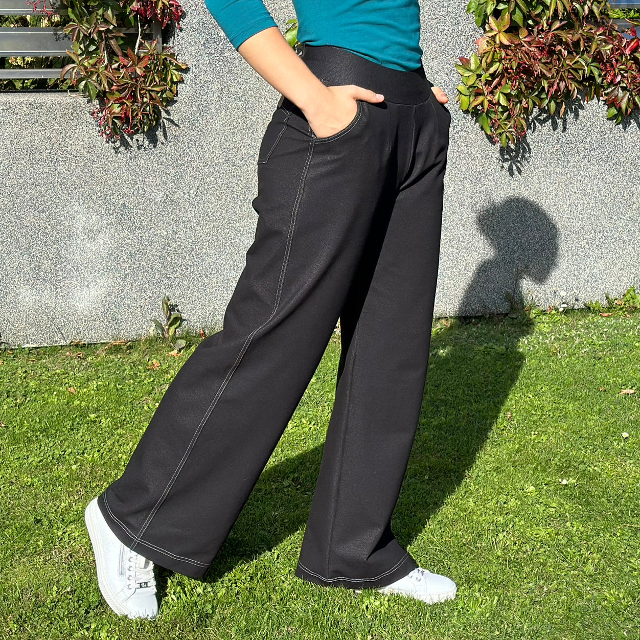 Dámské široké kalhoty denim černé