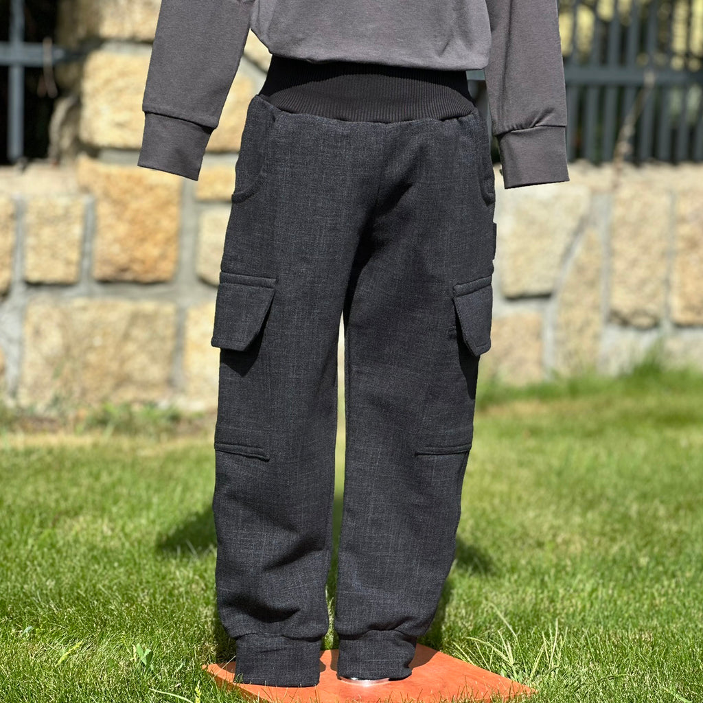 Tepláky kapsáče černé denim