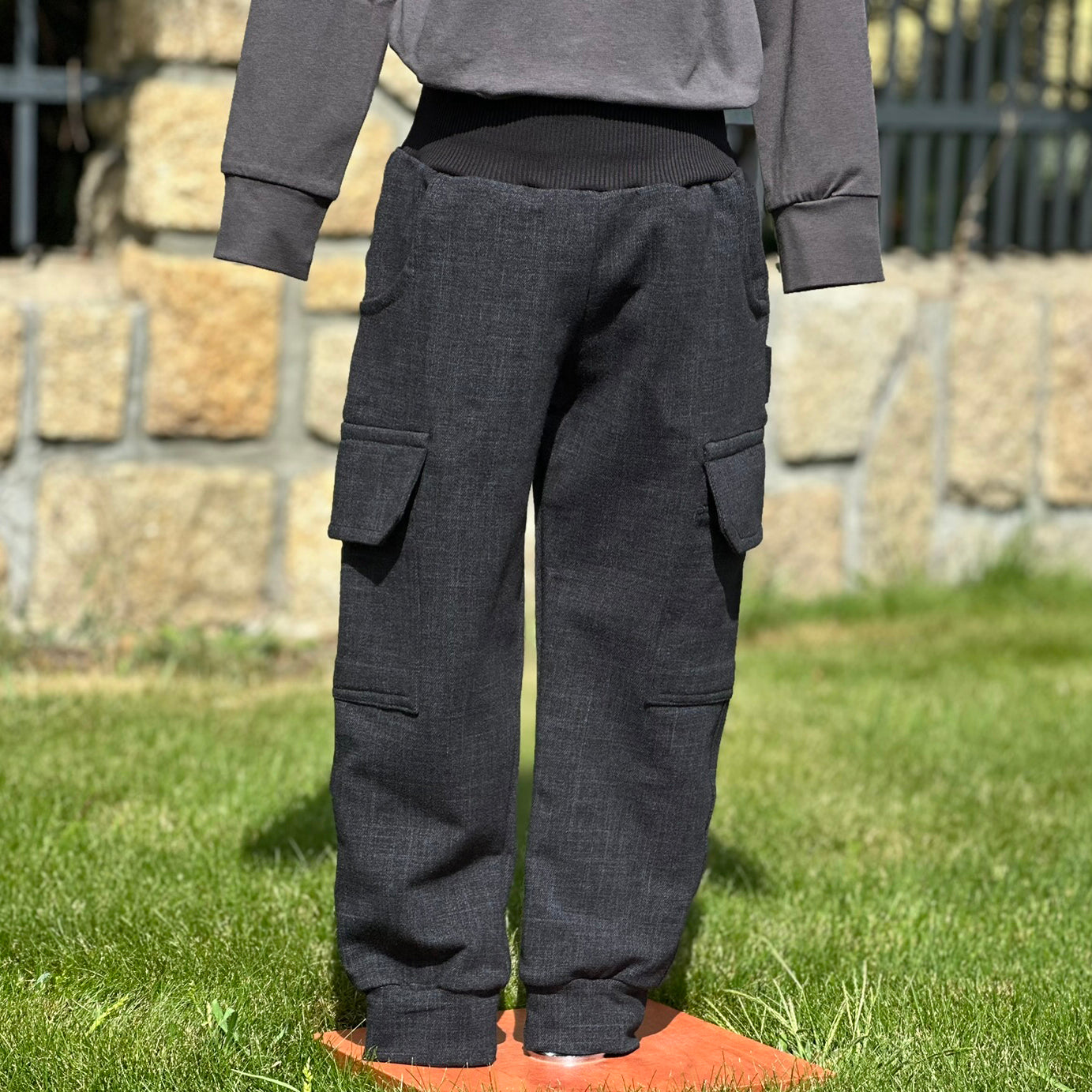 Tepláky kapsáče černé denim