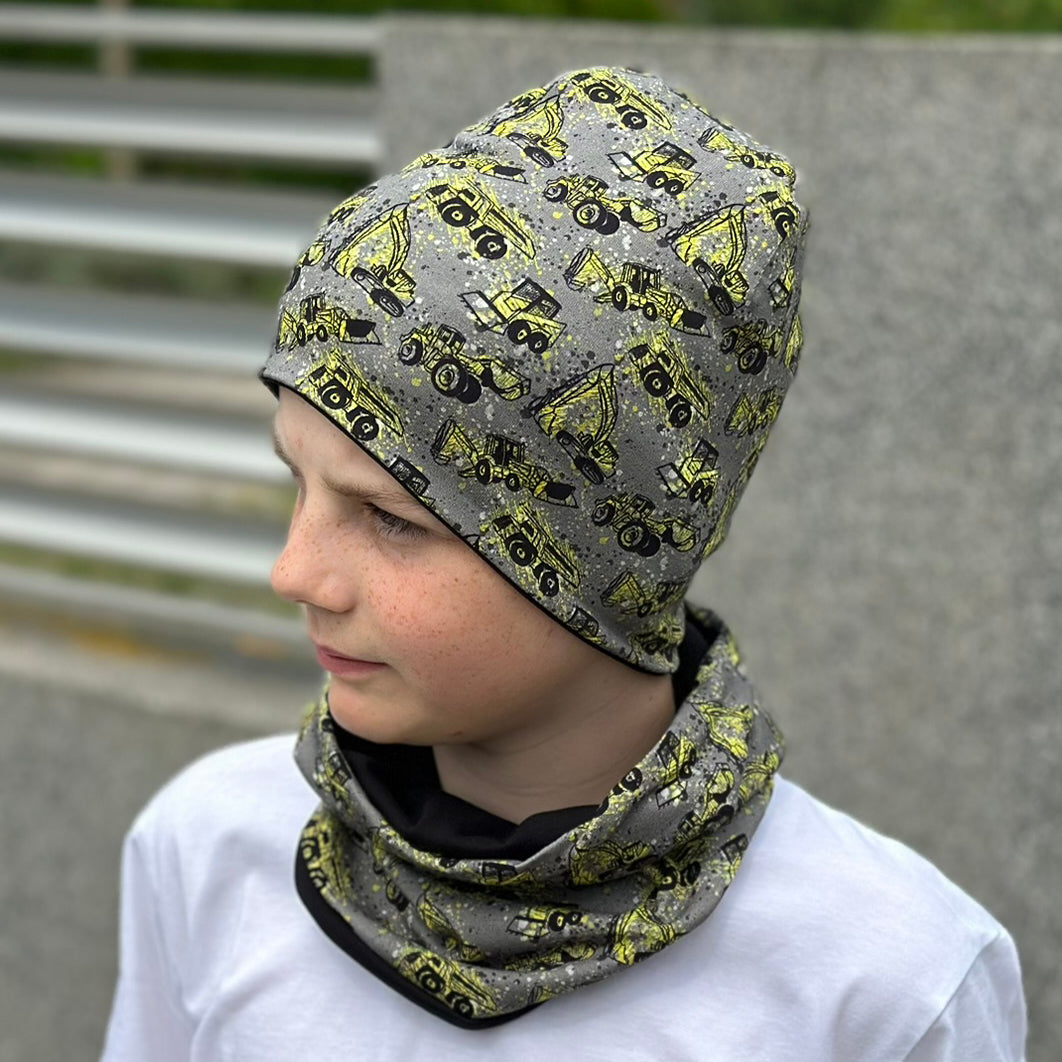 Zimní čepice šedá stavební stroje Dan