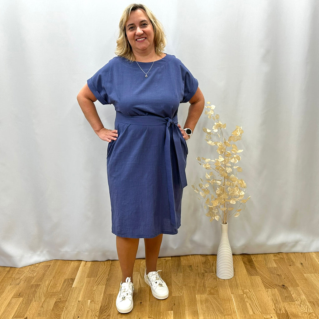 Dámské šaty lněné modré 