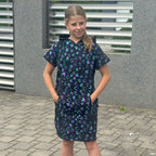 Letní mikinové šaty Daniela černé s duhovými srdíčky