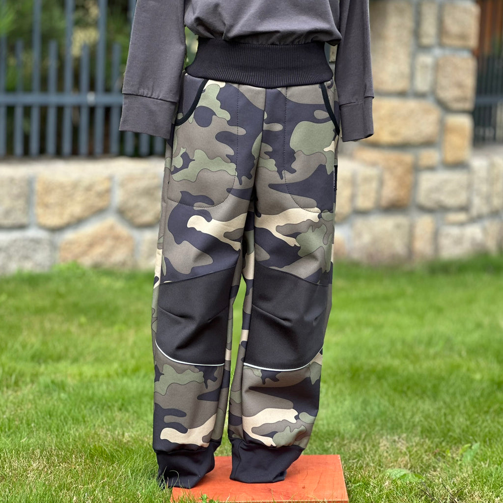 Zimní softshell kalhoty olivové maskáč